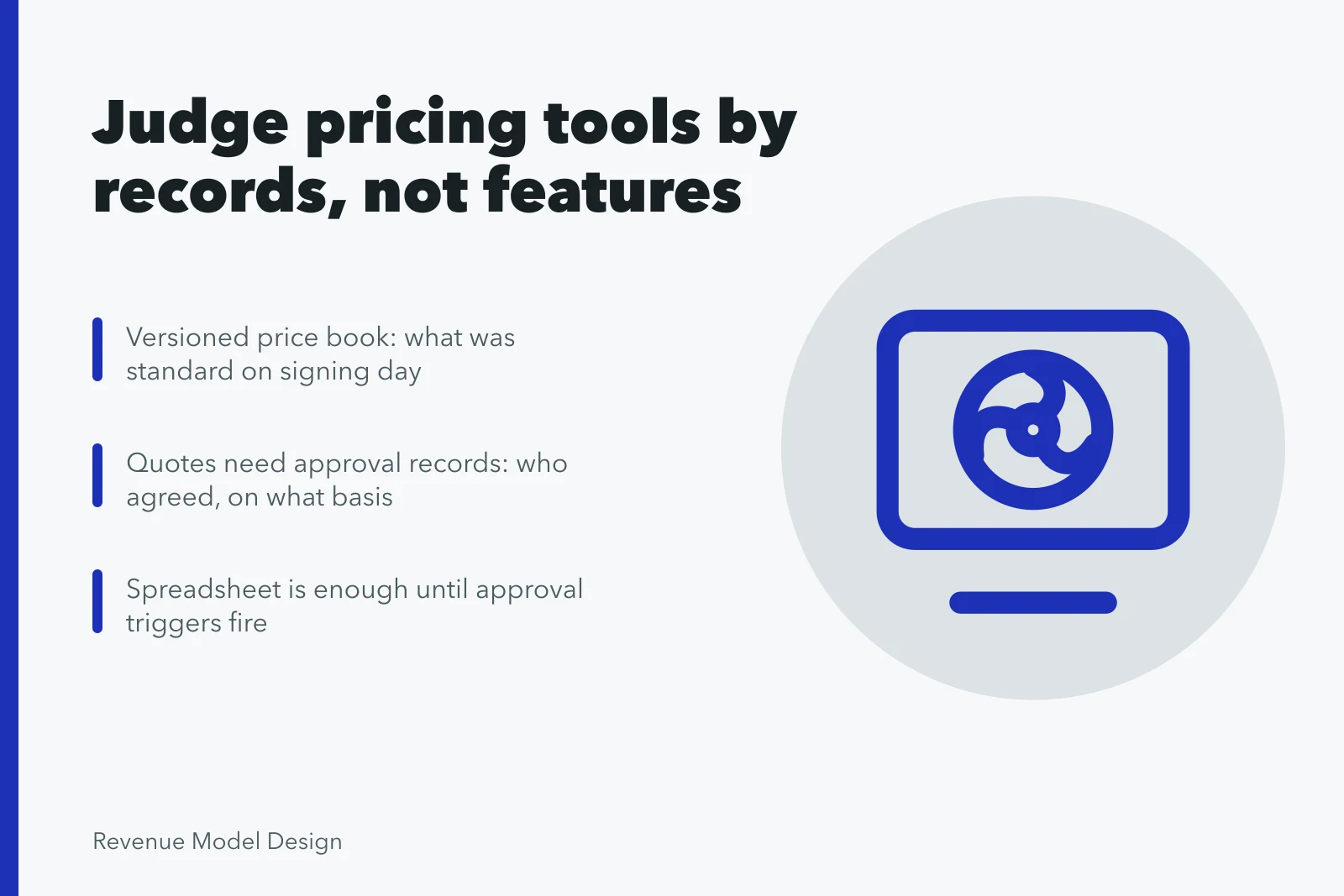 Card on judging pricing architecture tools by records and approval triggers. How to judge pricing architecture tools before you sign a contract