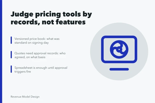 Card on judging pricing architecture tools by records and approval triggers. How to judge pricing architecture tools before you sign a contract