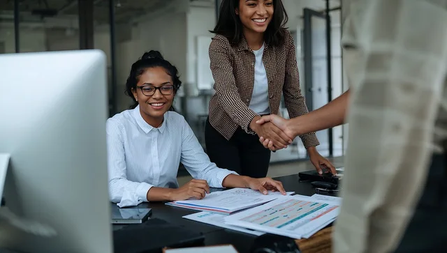 business, office, collaboration, teamwork, meeting, handshake, agreement, success, professional, women, diversity, inclusion, corporate, workplace, partnership, deal, negotiation, strategy, planning, analysis, documents, computer, desk, modern, ai generated. Steps for managing pricing strategy without missing a beat