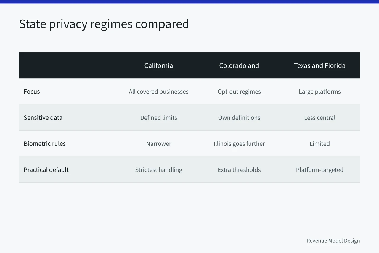 Comparison of California, Colorado, Washington, Texas and Florida privacy regimes (California Consumer Privacy Act and its impact on ad-based revenue)
